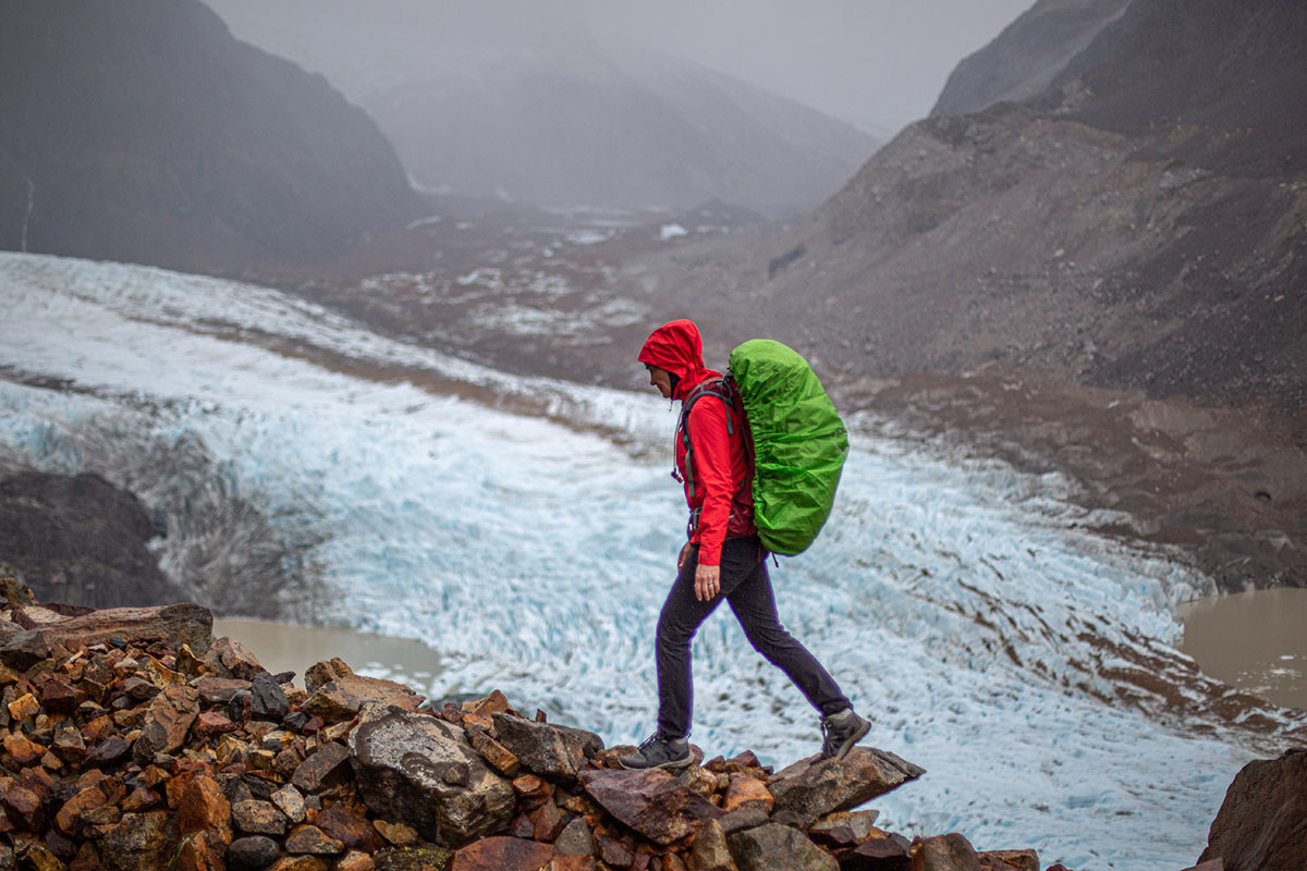 ​​Osprey Ariel 65 backpacking pack (hiking in rain with pack cover on)